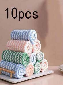 5/10/20pcs Coral Velvet Dishcloth Kitchen Towel Kitchen Hand Towel Rag Kitchen Cleaning Supplies Multi-Purpose Cleaning Cloth - Multicolor - View 6