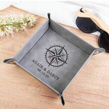 Personalized Leather Tray, Versatile Tray, Home Decor Souvenir, Anniversary Gift, Gift For Dad, Handmade Leather Anniversary Tray, Customized Tray For Dad, Father's Day Gift, Men's Gift, Personalized Leather Catchall Tray, Storage Desk Tray, Riveted Catchall Tray, Engraved With Initial - Multicolor - View 13