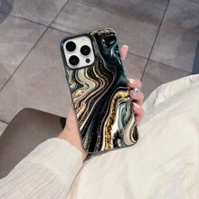 1pc Matte IMD Material Black & Green Marble Pattern Luxury Phone Case Compatible With IPhone 11, 12, 13, 14 Plus, 15 Pro Max, 16 Pro, 12 Mini, XS Max, 11 Pro Max, S25 Ultra, S24, S23 FE, A56, A55, A54, A16, A36, A06, A05, A15, Redmi 13C, 14C