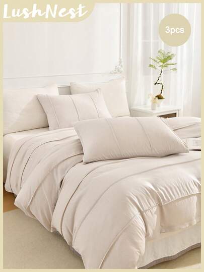 1 Juego de Funda Nórdica Beige, Disponible en Tamaño Doble/Queen/King, Juego de Ropa de Cama Estilo Bohemio Vintage, Decoración Rayada Calada, 3 Piezas Juego de Funda Nórdica de Microfibra Ultra Suave, 1 Funda Nórdica con Cierre de Cremallera, 2 Fundas de Almohada, Relleno Nórdico No Incluido, Adecuado como Regalo para Hombres y Mujeres