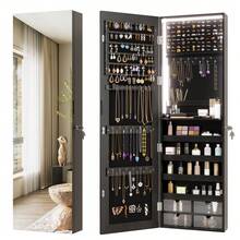 Vlsrka 47.2 Inch Full Length Mirror With Storage, Wall Mount Mirror Jewelry Cabinet, Over The Door Hanging Jewelry Armoire Organizer, Built-In Light, 4 Drawers, 5 Shelves, Lockable - màu đen - Xem 2