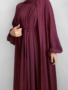1 Set Sleeveless Undershirt + Open Abaya, Made Of Skin-Friendly Crinkle Chiffon Fabric, Breathable, Suitable For Muslim Women's Daily Wear, Can Be Used In Spring, Summer And Autumn - Multicolor - View 5