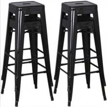 Lot de 4 tabourets de bar empilables en métal avec assise carrée et passe-mains, renfort en X,  pour cuisine, salle à manger et bar - Noir - Voir 6