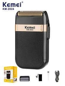 Kemei KM-2024 Men's Portable Electric Shaver, Professional Beard Trimmer, USB Rechargeable Face Shaver, Hair Clipper, Reciprocating Electric Shaver, Gift For Boyfriend And Father (1 Piece) - Black - View 3