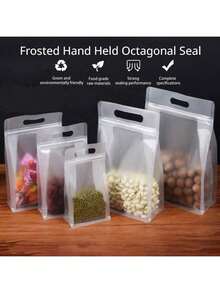 Set de 10/20/40/50 piezas de bolsas con cremallera transparentes y mate con asas, aptas para uso doméstico, reutilizables, para viajes, almacenamiento de caramelos, frutos secos, aperitivos, galletas, té, frutas, con sellado hermético, también adecuadas para almacenamiento y conservación en cocinas comerciales, accesorio ideal para vacaciones, bodas y fiestas. - Escarchado - Ver 2
