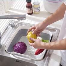 Collapsible Dish Basin, Multipurpose Foldable Washbasin, Washing Up Bowl, Portable Kitchen Storage Tray For Camping, RV Sinks, Beverage Bucket - Trắng Xám - Xem 3