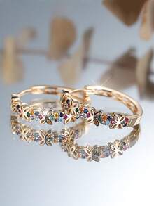 2pcs Fashionable Hollow Butterfly Design Rainbow Color Earrings, Suitable For Casual, Party Wear, Stylish And Delicate - earrings - View 4