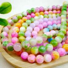 8mm Pink Green Jade Beads, Gemstone Round Loose Beads, Natural Jade Beads, For Making Necklace Earring, DIY Jewelry Accessories