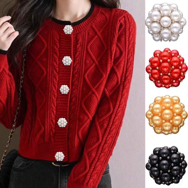 1/4pcs Hemispherical 3D Pearl Flower Metal Buttons, Versatile Decoration For Sweaters, Coats, Jackets, Women's Clothing, DIY Accessories, Gift Box, Bouquet, Shoes & Hats