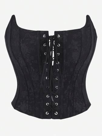 Corset Top Strapless Bubble Print Shapewear Bustier Slim Fit Lace-Up Front Bodysuit, Suitable For Party, Ball, Bust & Waist Shaping, Halloween