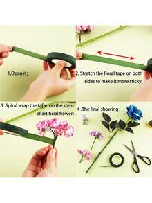 不粘性专业花艺胶带卷 - 深绿色，0.5英寸宽，适用于花茎包裹和插花，弹性强，粘性好，适用于专业和DIY花艺项目，包含婚礼和DIY手工制作视频教程 - 深綠膠帶 - 查看 7