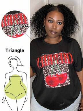 Truni Camiseta casual de manga corta con cuello redondo y estampado de cerezas para mujer de talla grande