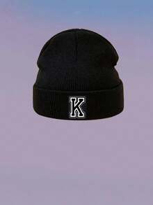 1 件儿童 26 个字母针织帽，温暖，可爱，帽子，日常时尚，返校礼物 - 黑色 - 查看 6