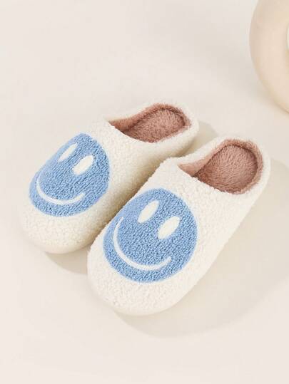 Cute Cartoon Smiling Face Thermal Slippers, Wholesale Home Furry Slippers For Women, Couples, Warm Indoor Slippers