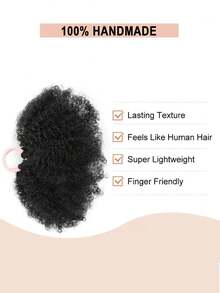 2个装女孩马尾辫双蓬松卷发髻，适合小女孩，天然黑色合成发圈，发饰 - 黑色 - 查看 4