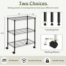 Wire Shelving 32" H X 23W X 13D Storage Shelf With Wheels Adjable 3 Tier Metal Shelves Unit For Small Places Kitchen Storage Rack Shelf Organizer 450Lbs Capacity Black - Black - View 3