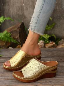 2025 New Sparkling Gold Heel Women's Sandals - Bestseller Casual Versatile Shoes - 金色 - 查看 1