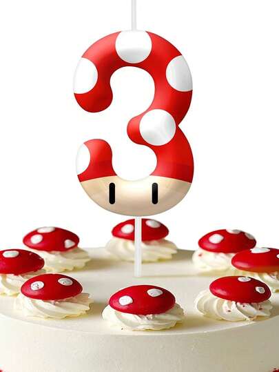 Red Cartoon Mushroom Themed 0-9 Number Birthday Party Cake Decorative Candles