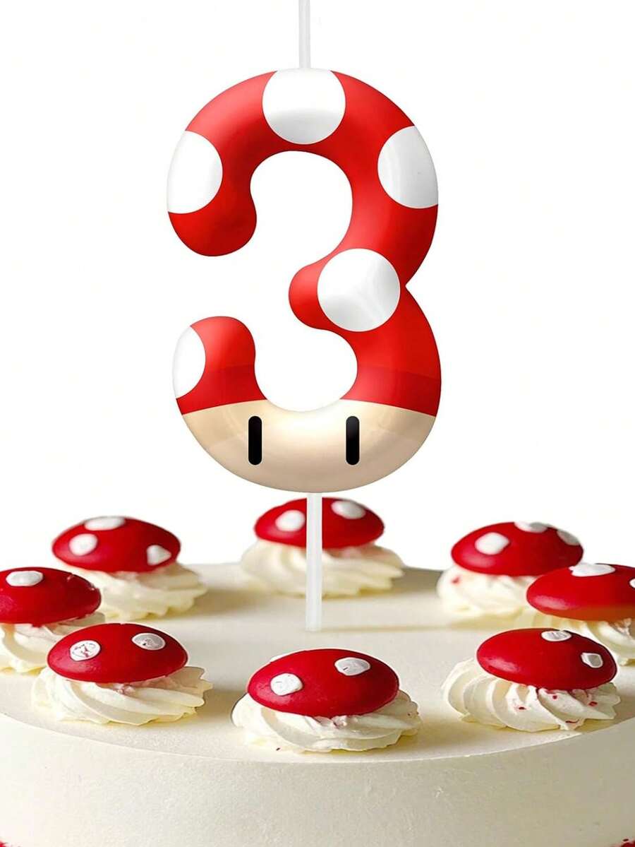 Red Cartoon Mushroom Themed 0-9 Number Birthday Party Cake Decorative Candles - Multicolor - View 1