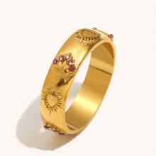 奢华浮雕星月图案锆石镶嵌耳环和手链套装 - A - 查看 12