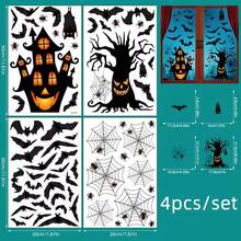 63 Peças/4 Conjuntos Adesivos de Janela de Halloween Decoração de Casa Assombrada, Morcegos, para Porta de Vidro, Geladeira, Festa, Decoração Assustadora para Casa, Decoração Sombria de Feriado