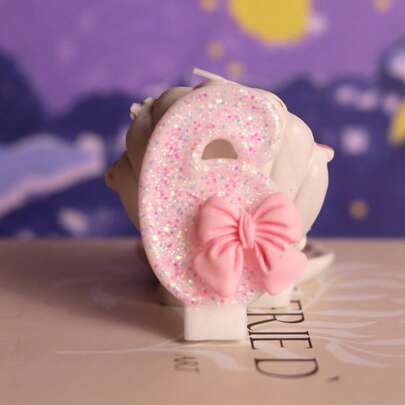 1 PC Pinky Girly INS-Style Candle, 0-9 Pink Sequin Bow Number Candles Birthday Decoration, Romantic Wedding Decor, Party Table Ornament, Sweet Cake Photo Prop, Suitable For Candlelight Dinners, Wedding Celebrations & Romantic Dates