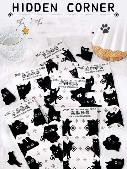 6-Pc Magnetic Bookmark Set, Cute Cat Pattern Bookmark Clips, Cat-Shaped Page Markers, Suitable For Female Teachers, Students, Schools, Families And Offices