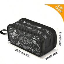 Skull Skeletons Large Capacity Pencil Case Halloween Gothic Pencil Pouch Office School Large Storage Pen Bag 3 Compartment Pencil Box For Adults School Teen Girl Boy Men Women-0142 - 頭骨骷髏 - 查看 3