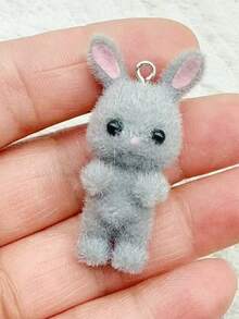 6 Stück/Packung süße Plüsch Kaninchen Harz Anhänger, Mini Waldtier DIY Anhänger, Halskette, Schlüsselanhänger, Ohrring Schmuckherstellung