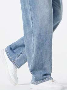 CAMEL CROWN Men's Wide Leg Jeans, Men's Cotton Breathable Washed Loose Straight Leg Pants - Light Blue - View 2