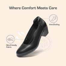Zapatos de tacón bajo y grueso cómodos y de bloque para trabajo, con puntera cerrada y redonda, zapatos de vestir para oficina y negocios para mujer - Negro - Ver 9
