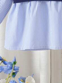 2 件套女童条纹衬衫和蝴蝶结喇叭牛仔裤套装，可爱校园风格，2025 年秋季返校季