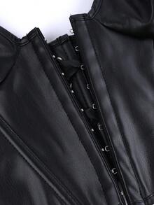 Solid Color Corset Top Women Spaghetti Strap Tight Strapless Bodysuit Deep V-Back Sexy Bustier Crop Top Outerwear Body Shaper - màu đen - Xem 5