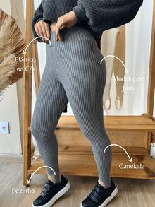 Women's Turim Modal Ribbed Trousers With Knit Foot Winter Comfortable Leggings - Cát - Xem 4