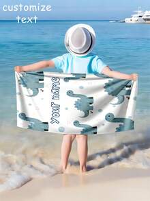 1 pieza Toalla de playa con patrón de dinosaurio y texto personalizado, toalla de baño para niños, toalla de piscina, toalla de baño, regalo de vacaciones, esencial de playa, viaje al aire libre, adecuado para playa, piscina, baño, pabellón de natación, equipaje de mano - Multicolor - Ver 2