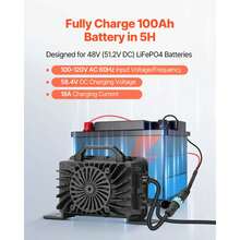 48V 18A Lithium Battery Charger, 58.4V, LiFePO4 Smart Charger, With Waterproof Connector, LED Indicator, 0V Activation, For LiFePO4 Deep Cycle Rechargeable Batteries Of Boat, RV, IP68 - US B Type Plug(110-127V) - View 2