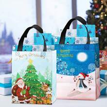 8/16/32pcs Christmas Gift Bags With Gift Tags, Large Reusable Shopping Bags With Santa Claus, Christmas Tree, Snowman, "Merry Christmas" Patterns, Suitable For Christmas Party, Christmas Surprise - Multicolor - View 7
