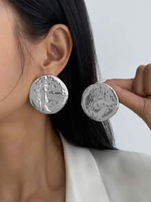 1 Pair Asymmetrical Metal Round Earrings, Minimalist Vintage Elegant Gold And Silver Stud Earrings, Charming Jewelry For Women's Daily Wear