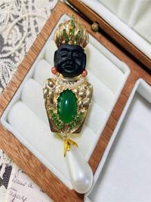 1pc Fashion Crystal Tassel Black Chief Lady Brooch, Suitable For Women's Daily Wear