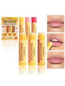 3 件牛奶果冻润唇膏蜂蜜西柚石榴持久保湿亮泽暗沉双唇减少唇纹唇部护理 - 米色 - 查看 4