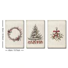 Zestaw 1/3 szt. Nieoprawionego, zabytkowego wieńca świątecznego z sosną, rustykalny plakat na ścianę do świątecznego festiwalu, wydruk na płótnie, minimalistyczny wystrój wiejskiego domu, rustykalny, zimowy, świąteczny, retro obraz do mieszkania, salonu, sypialni, nowoczesnej dekoracji domu