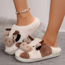 Women Slippers Comfortable Cow Print Cotton Shoes For Indoor Relaxation - 卡其 - 查看 6