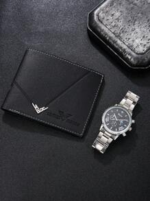 2pcs Fashionable Men's Essential Watch & Wallet Set, Vintage Minimalist Casual Business Elegant Gift, Designed For Men, Suitable For Back To School, Thanksgiving, Anniversary, Holiday