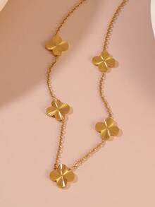 1 Set de Joyería de Acero Inoxidable con Diseño de Textura Floral en Estilo Minimalista, Adecuado para Uso Diario de Mujeres - Amarillo Oro - Ver 17