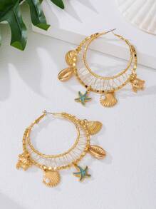 1 套欧美夏季海滩度假贝壳与海洋元素圈形耳环，适合海滩旅行和度假