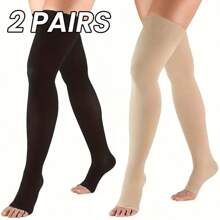 2双装女士露趾过膝袜，黑色和米色，防滑，显瘦，适合办公室和日常穿着，舒适袜子 - 彩色 - 查看 11