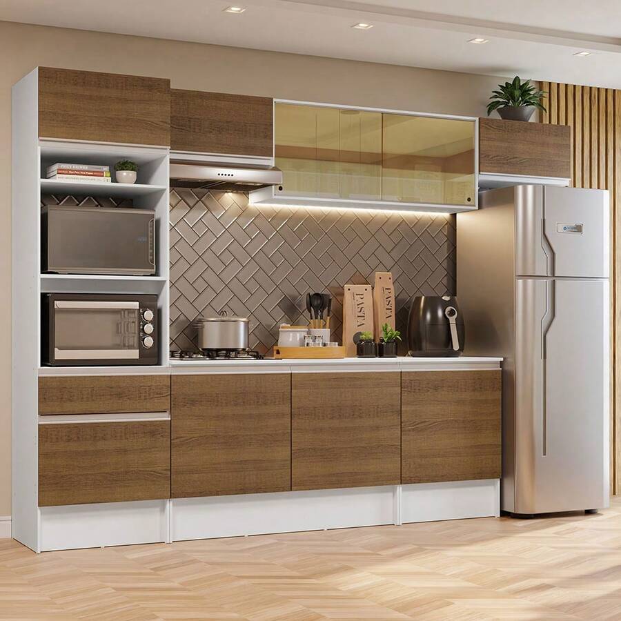 Complete Modular Integrated Kitchen Madesa Diamante 300cm 02 White And Brown Color
