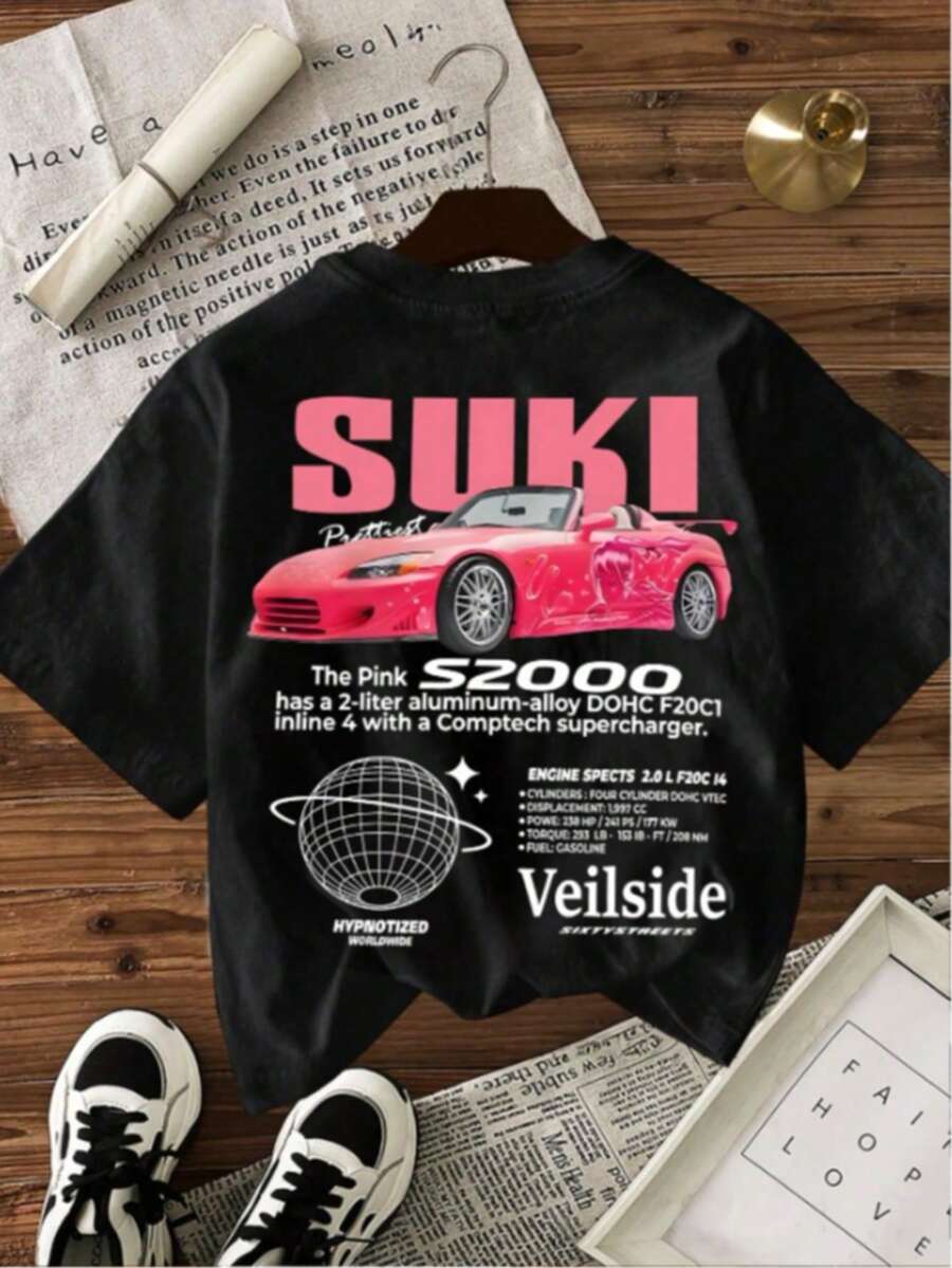 Playera estampada grafico auto suki diseño fresco moderno juvenil primavera verano playa casual - Negro - Ver 1