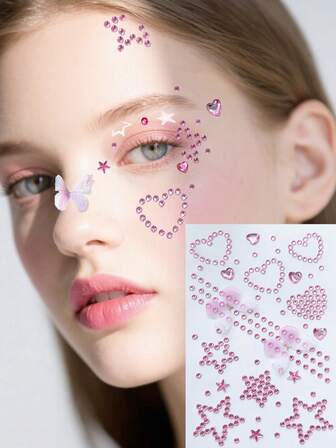Gemas de ojo con forma de corazón rosa DIY, pegatinas de strass para bodas, fiestas, conciertos, festivales de música, estilo Y2K, accesorios para pintura corporal artística