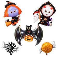 5 pezzi Set di palloncini a tema Ognissanti con forma di pipistrelli, zucche, stregoni e caramelle, decorazione per feste di Ognissanti e Giorno dei Morti